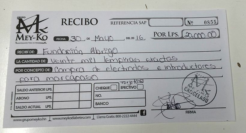 Recibo de la compra del marcapasos.